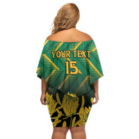South Africa Rugby Custom Off Shoulder Short Dress Forever Green Forever Gold
