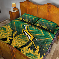 South Africa Rugby Custom Quilt Bed Set Forever Green Forever Gold