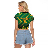 South Africa Rugby Custom Raglan Cropped T Shirt Forever Green Forever Gold