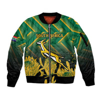 South Africa Rugby Custom Sleeve Zip Bomber Jacket Forever Green Forever Gold
