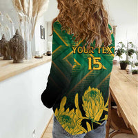 South Africa Rugby Custom Women Casual Shirt Forever Green Forever Gold