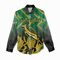 South Africa Rugby Custom Women Casual Shirt Forever Green Forever Gold