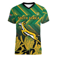 South Africa Rugby Custom Women V-Neck T-Shirt Forever Green Forever Gold