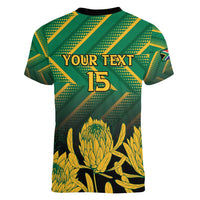 South Africa Rugby Custom Women V-Neck T-Shirt Forever Green Forever Gold