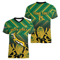 South Africa Rugby Custom Women V-Neck T-Shirt Forever Green Forever Gold