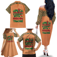 Africa in Solidarity with Traore Family Matching Off The Shoulder Long Sleeve Dress and Hawaiian Shirt Africa For Africans
