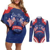 Personalized Happy Liberia Flag Day Couples Matching Off Shoulder Short Dress and Long Sleeve Button Shirt One Flag One People - Wonder Print Shop