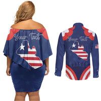 Personalized Happy Liberia Flag Day Couples Matching Off Shoulder Short Dress and Long Sleeve Button Shirt One Flag One People - Wonder Print Shop