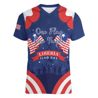 Personalized Happy Liberia Flag Day Women V-Neck T-Shirt One Flag One People - Wonder Print Shop