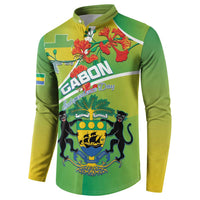 Personalized Gabon Independence Day Button Sweatshirt Coat Of Arms With Map - Wonder Print Shop