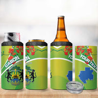 Personalized Gabon Independence Day 4 in 1 Can Cooler Tumbler Coat Of Arms With Map - Wonder Print Shop