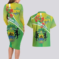 Personalized Gabon Independence Day Couples Matching Long Sleeve Bodycon Dress and Hawaiian Shirt Coat Of Arms With Map - Wonder Print Shop