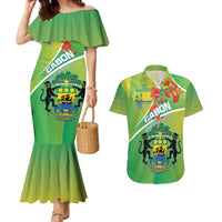 Personalized Gabon Independence Day Couples Matching Mermaid Dress and Hawaiian Shirt Coat Of Arms With Map - Wonder Print Shop