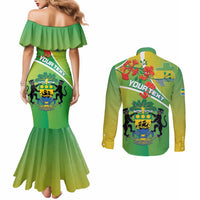 Personalized Gabon Independence Day Couples Matching Mermaid Dress and Long Sleeve Button Shirt Coat Of Arms With Map - Wonder Print Shop