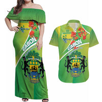 Personalized Gabon Independence Day Couples Matching Off Shoulder Maxi Dress and Hawaiian Shirt Coat Of Arms With Map - Wonder Print Shop