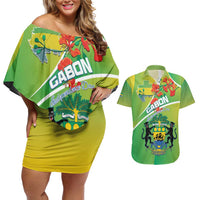 Personalized Gabon Independence Day Couples Matching Off Shoulder Short Dress and Hawaiian Shirt Coat Of Arms With Map - Wonder Print Shop