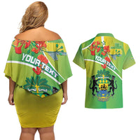 Personalized Gabon Independence Day Couples Matching Off Shoulder Short Dress and Hawaiian Shirt Coat Of Arms With Map - Wonder Print Shop