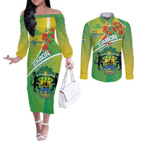 Personalized Gabon Independence Day Couples Matching Off The Shoulder Long Sleeve Dress and Long Sleeve Button Shirt Coat Of Arms With Map - Wonder Print Shop