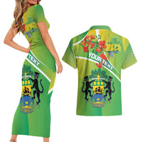 Personalized Gabon Independence Day Couples Matching Short Sleeve Bodycon Dress and Hawaiian Shirt Coat Of Arms With Map - Wonder Print Shop