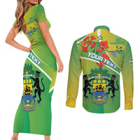 Personalized Gabon Independence Day Couples Matching Short Sleeve Bodycon Dress and Long Sleeve Button Shirt Coat Of Arms With Map - Wonder Print Shop