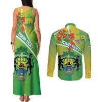Personalized Gabon Independence Day Couples Matching Tank Maxi Dress and Long Sleeve Button Shirt Coat Of Arms With Map - Wonder Print Shop