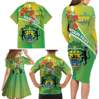 Personalized Gabon Independence Day Family Matching Long Sleeve Bodycon Dress and Hawaiian Shirt Coat Of Arms With Map - Wonder Print Shop