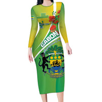 Personalized Gabon Independence Day Family Matching Long Sleeve Bodycon Dress and Hawaiian Shirt Coat Of Arms With Map - Wonder Print Shop
