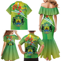Personalized Gabon Independence Day Family Matching Mermaid Dress and Hawaiian Shirt Coat Of Arms With Map - Wonder Print Shop
