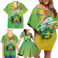Personalized Gabon Independence Day Family Matching Off Shoulder Short Dress and Hawaiian Shirt Coat Of Arms With Map - Wonder Print Shop
