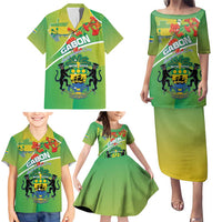 Personalized Gabon Independence Day Family Matching Puletasi and Hawaiian Shirt Coat Of Arms With Map - Wonder Print Shop