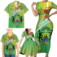 Personalized Gabon Independence Day Family Matching Short Sleeve Bodycon Dress and Hawaiian Shirt Coat Of Arms With Map - Wonder Print Shop
