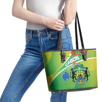 Gabon Independence Day Leather Tote Bag Coat Of Arms With Map - Wonder Print Shop