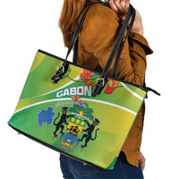 Gabon Independence Day Leather Tote Bag Coat Of Arms With Map - Wonder Print Shop