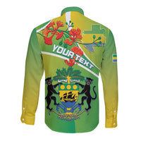 Personalized Gabon Independence Day Long Sleeve Button Shirt Coat Of Arms With Map - Wonder Print Shop