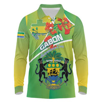 Personalized Gabon Independence Day Long Sleeve Polo Shirt Coat Of Arms With Map - Wonder Print Shop