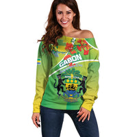 Personalized Gabon Independence Day Off Shoulder Sweater Coat Of Arms With Map - Wonder Print Shop