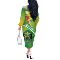 Personalized Gabon Independence Day Off The Shoulder Long Sleeve Dress Coat Of Arms With Map - Wonder Print Shop