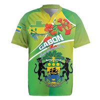 Personalized Gabon Independence Day Rugby Jersey Coat Of Arms With Map - Wonder Print Shop