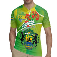 Personalized Gabon Independence Day Rugby Jersey Coat Of Arms With Map - Wonder Print Shop