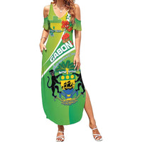 Personalized Gabon Independence Day Summer Maxi Dress Coat Of Arms With Map - Wonder Print Shop