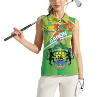 Personalized Gabon Independence Day Women Sleeveless Polo Shirt Coat Of Arms With Map - Wonder Print Shop