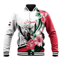 Personalized Sudan Baseball Jacket Sudanese Secretary Bird With Hibiscus - Wonder Print Shop