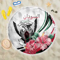 Sudan Beach Blanket Sudanese Secretary Bird With Hibiscus - Wonder Print Shop