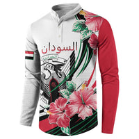 Personalized Sudan Button Sweatshirt Sudanese Secretary Bird With Hibiscus - Wonder Print Shop