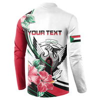 Personalized Sudan Button Sweatshirt Sudanese Secretary Bird With Hibiscus - Wonder Print Shop