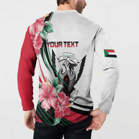 Personalized Sudan Button Sweatshirt Sudanese Secretary Bird With Hibiscus - Wonder Print Shop