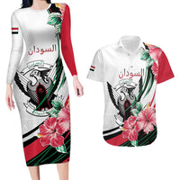 Personalized Sudan Couples Matching Long Sleeve Bodycon Dress and Hawaiian Shirt Sudanese Secretary Bird With Hibiscus - Wonder Print Shop