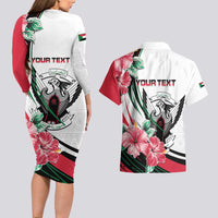 Personalized Sudan Couples Matching Long Sleeve Bodycon Dress and Hawaiian Shirt Sudanese Secretary Bird With Hibiscus - Wonder Print Shop