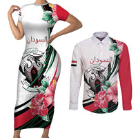 Personalized Sudan Couples Matching Short Sleeve Bodycon Dress and Long Sleeve Button Shirt Sudanese Secretary Bird With Hibiscus - Wonder Print Shop
