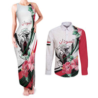 Personalized Sudan Couples Matching Tank Maxi Dress and Long Sleeve Button Shirt Sudanese Secretary Bird With Hibiscus - Wonder Print Shop